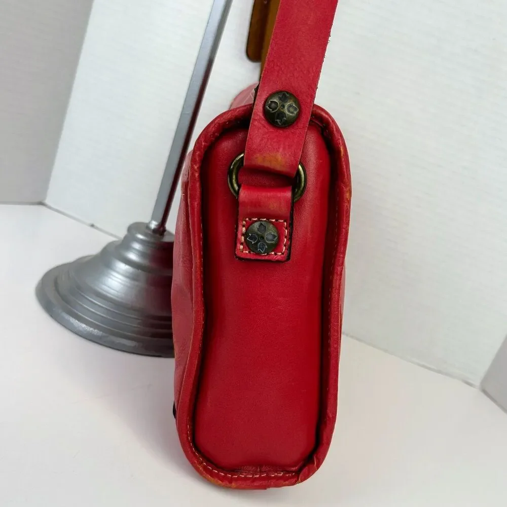 Patricia Nash Red Leather Crossbody Bag Purse Distressed Classic Western Pockets